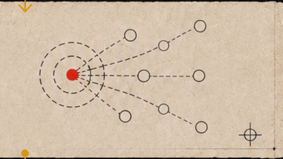 A red dot broadcasting outward through branching nodes.